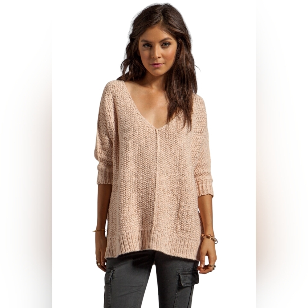 Free People Cozy Cat Pullover 3/4 Sleeve in Champagne Size Medium